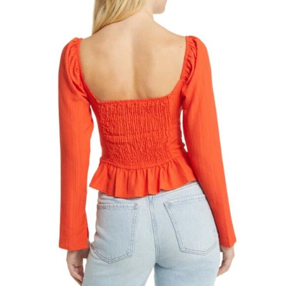 New ~ TOPSHOP ~ Sweetheart Neck Textured Long Sleeve Top Size 2 - Picture 2 of 9